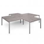 Adapt back to back 4 desk cluster 3200mm x 1600mm with 800mm return desks - silver frame, grey oak top ER32168-S-GO