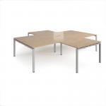 Adapt back to back 4 desk cluster 3200mm x 1600mm with 800mm return desks - silver frame, kendal oak top ER32168-S-KO