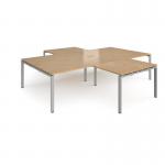 Adapt back to back 4 desk cluster 3200mm x 1600mm with 800mm return desks - silver frame, oak top ER32168-S-O