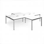 Adapt back to back 4 desk cluster 3200mm x 1600mm with 800mm return desks - silver frame, white top, black edge ER32168-S-WK