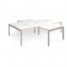 Adapt back to back 4 desk cluster 3200mm x 1600mm with 800mm return desks - silver frame, white top with oak edge ER32168-S-WO