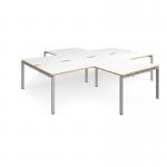Adapt back to back 4 desk cluster 3200mm x 1600mm with 800mm return desks - silver frame and white top with oak edge