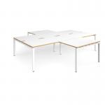 Adapt back to back 4 desk cluster 3200mm x 1600mm with 800mm return desks - white frame, white top with oak edge ER32168-WH-WO
