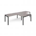 Adapt double straight desks 3200mm x 800mm with 800mm return desks - black frame, grey oak top ER3288-K-GO