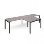 Adapt double straight desks 3200mm x 800mm with 800mm return desks - black frame, grey oak top ER3288-K-GO