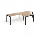 Adapt double straight desks 3200mm x 800mm with 800mm return desks - black frame, kendal oak top ER3288-K-KO