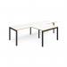 Adapt double straight desks 3200mm x 800mm with 800mm return desks - black frame, white top with oak edge ER3288-K-WO