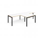 Adapt double straight desks 3200mm x 800mm with 800mm return desks - black frame, white top with oak edge ER3288-K-WO