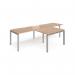 Adapt double straight desks 3200mm x 800mm with 800mm return desks - silver frame, beech top ER3288-S-B