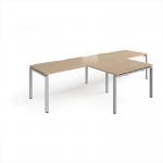Adapt double straight desks 3200mm x 800mm with 800mm return desks - silver frame, kendal oak top ER3288-S-KO