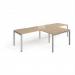 Adapt double straight desks 3200mm x 800mm with 800mm return desks - silver frame, kendal oak top ER3288-S-KO