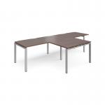 Adapt double straight desks 3200mm x 800mm with 800mm return desks - silver frame, walnut top ER3288-S-W