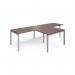 Adapt double straight desks 3200mm x 800mm with 800mm return desks - silver frame, walnut top ER3288-S-W