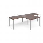 Adapt double straight desks 3200mm x 800mm with 800mm return desks - silver frame, walnut top ER3288-S-W