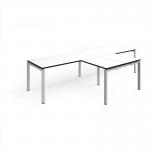 Adapt double straight desks 3200mm x 800mm with 800mm return desks - silver frame, white top with black edge ER3288-S-WK