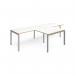 Adapt double straight desks 3200mm x 800mm with 800mm return desks - silver frame, white top with oak edge ER3288-S-WO