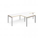 Adapt double straight desks 3200mm x 800mm with 800mm return desks - silver frame, white top with oak edge ER3288-S-WO