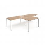 Adapt double straight desks 3200mm x 800mm with 800mm return desks - white frame, beech top ER3288-WH-B