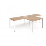 Adapt double straight desks 3200mm x 800mm with 800mm return desks - white frame, beech top ER3288-WH-B