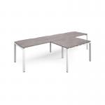 Adapt double straight desks 3200mm x 800mm with 800mm return desks - white frame, grey oak top ER3288-WH-GO