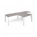 Adapt double straight desks 3200mm x 800mm with 800mm return desks - white frame, grey oak top ER3288-WH-GO