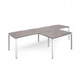 Adapt double straight desks 3200mm x 800mm with 800mm return desks - white frame, grey oak top ER3288-WH-GO