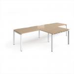 Adapt double straight desks 3200mm x 800mm with 800mm return desks - white frame, kendal oak top ER3288-WH-KO