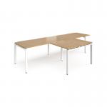 Adapt double straight desks 3200mm x 800mm with 800mm return desks - white frame, oak top ER3288-WH-O