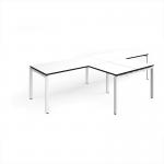 Adapt double straight desks 3200mm x 800mm with 800mm return desks - white frame, white top with black edge ER3288-WH-WK