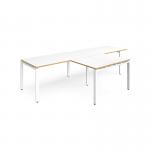 Adapt double straight desks 3200mm x 800mm with 800mm return desks - white frame, white top with oak edge ER3288-WH-WO