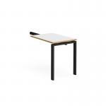 Adapt add on unit single return desk 800mm x 600mm - black frame, white top with oak edge ER86-AB-K-WO