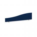 The picture shows a sleek and modern blue desk screen measuring 1600mm by 400mm by 200mm. The unique wave design adds a touch of style and functionality to any workspace, providing privacy and reducing distractions.