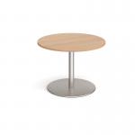 Eternal circular boardroom table 1000mm - brushed steel base, beech top ETN10C-BS-B