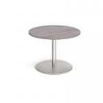 Eternal circular boardroom table 1000mm - brushed steel base, grey oak top ETN10C-BS-GO