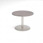 Eternal circular boardroom table 1000mm - brushed steel base and grey oak top