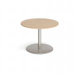 Eternal circular boardroom table 1000mm - brushed steel base, kendal oak top ETN10C-BS-KO