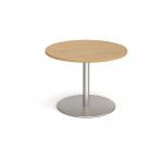 Eternal circular boardroom table 1000mm - brushed steel base and oak top ETN10C-BS-O