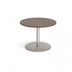 Eternal circular boardroom table 1000mm - brushed steel base and walnut top