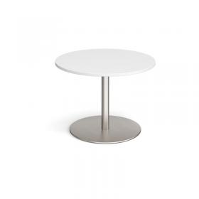 Eternal circular boardroom table 1000mm - brushed steel base, white top ETN10C-BS-WH