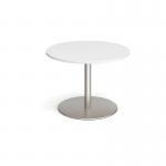 Eternal circular boardroom table 1000mm - brushed steel base and white top