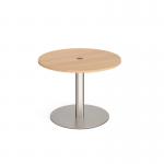 Eternal circular meeting table 1000mm with central circular cutout 80mm - brushed steel base, beech top ETN10C-CO-BS-B