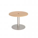 Eternal circular meeting table 1000mm with central circular cutout 80mm - brushed steel base and beech top