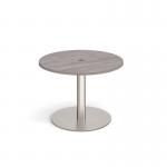 Eternal circular meeting table 1000mm with central circular cutout 80mm - brushed steel base, grey oak top ETN10C-CO-BS-GO