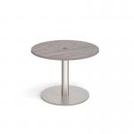 Eternal circular meeting table 1000mm with central circular cutout 80mm - brushed steel base and grey oak top ETN10C-CO-BS-GO
