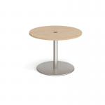 Eternal circular meeting table 1000mm with central circular cutout 80mm - brushed steel base, kendal oak top ETN10C-CO-BS-KO