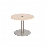Eternal circular meeting table 1000mm with central circular cutout 80mm - brushed steel base and maple top