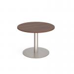 Eternal circular meeting table 1000mm with central circular cutout 80mm - brushed steel base and walnut top ETN10C-CO-BS-W
