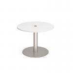 Eternal circular meeting table 1000mm with central circular cutout 80mm - brushed steel base, white top ETN10C-CO-BS-WH