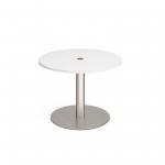 Eternal circular meeting table 1000mm with central circular cutout 80mm - brushed steel base, white top ETN10C-CO-BS-WH