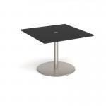Eternal square meeting table 1000mm x 1000mm with central circular cutout 80mm - brushed steel base, black top ETN10-CO-BS-BK